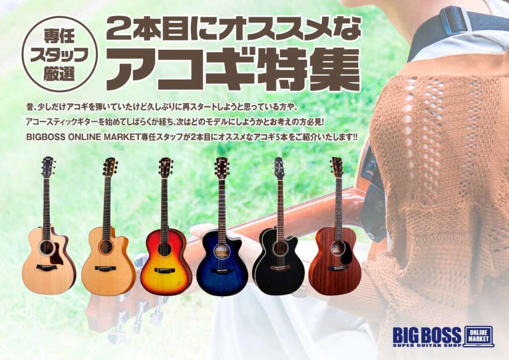 専任スタッフ厳選 2本目におススメなアコギ特集 アコースティックギターを再スタートしたい方や、「次はどんなモデルにしよう？」とお悩みの方に。 アコギ専任スタッフが今おすすめのモデルを厳選しました！