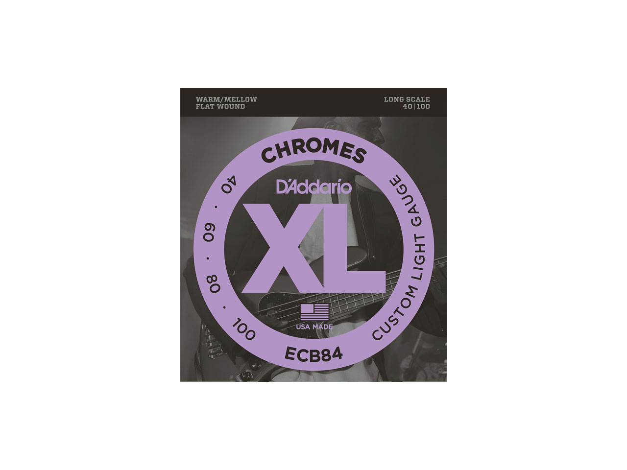 D'Addario(ダダリオ) XL Chromes Flat Wound , Long Scale , Custom Light / ECB84 (エレキベース弦)