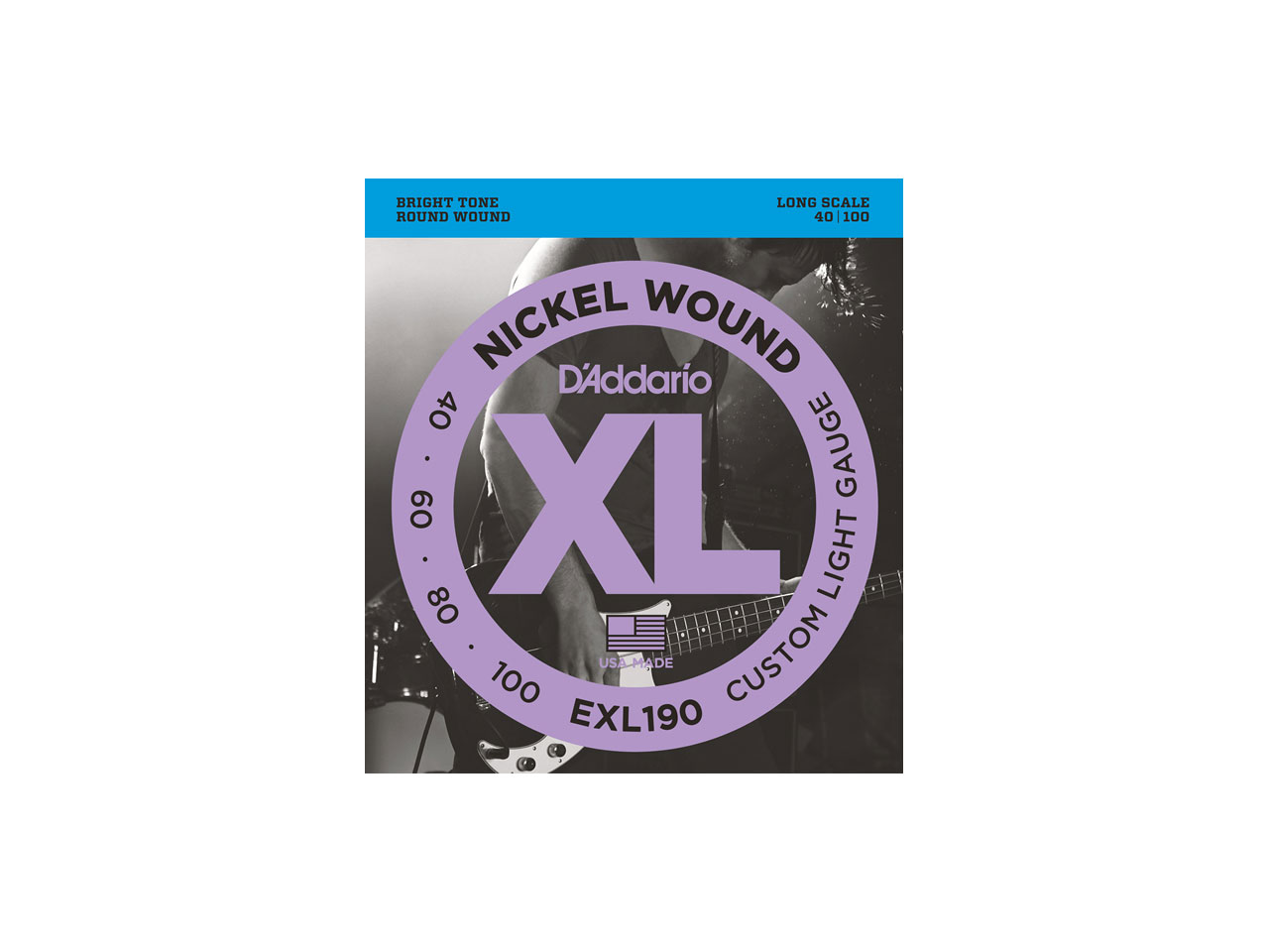 D'Addario(ダダリオ) XL Nickel Round Wound , Long Scale , Custom Light / EXL190 (エレキベース弦)