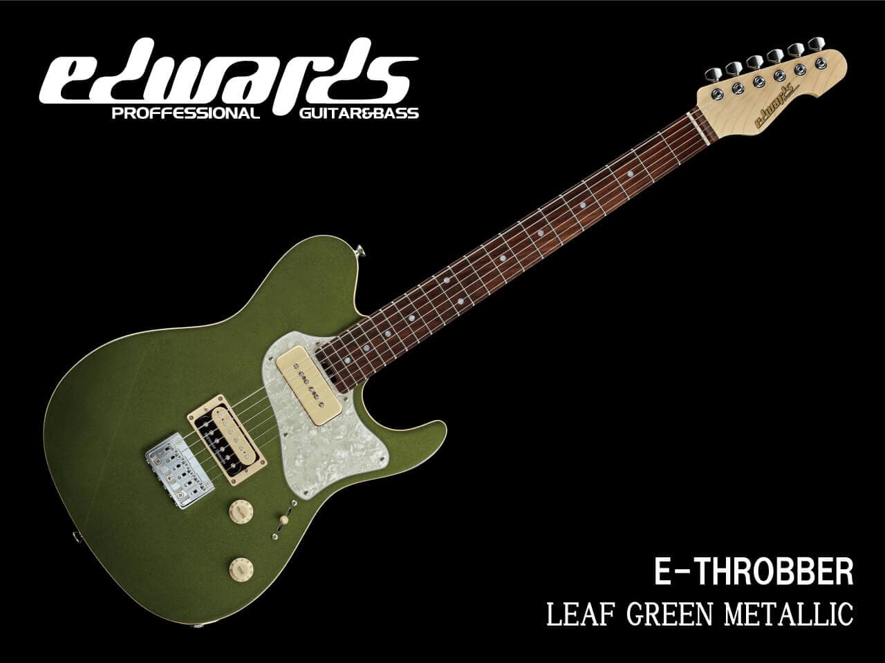 高品質人気SALEEDWARDS E-THROBBER エドワーズ Leaf Green Metallic コイルタップスイッチ追加カスタマイズ済 美中古★ESP セイモア ダンカン P90 ESP