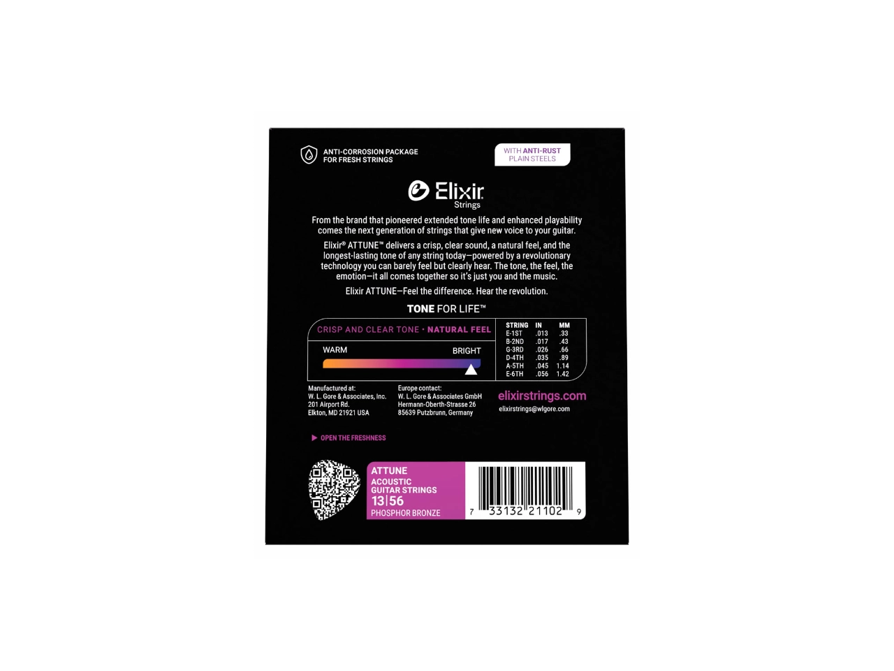 Elixir®(エリクサー) Attune™ Acoustic Phosphor Bronze, Medium .013-.056 #21102 (アコースティックギター弦) - 3