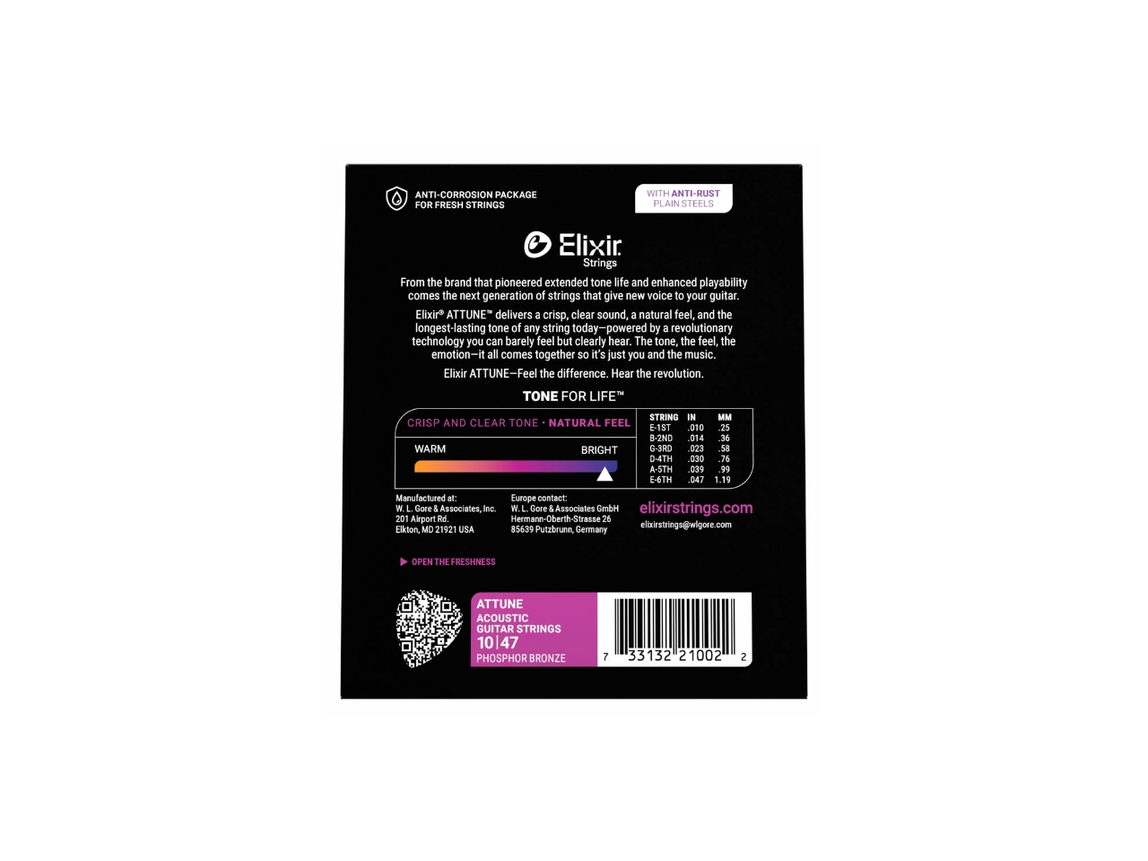 Elixir®(エリクサー) Attune™ Acoustic Phosphor Bronze, Extra Light .010-.047 #21002 (アコースティックギター弦) - 3