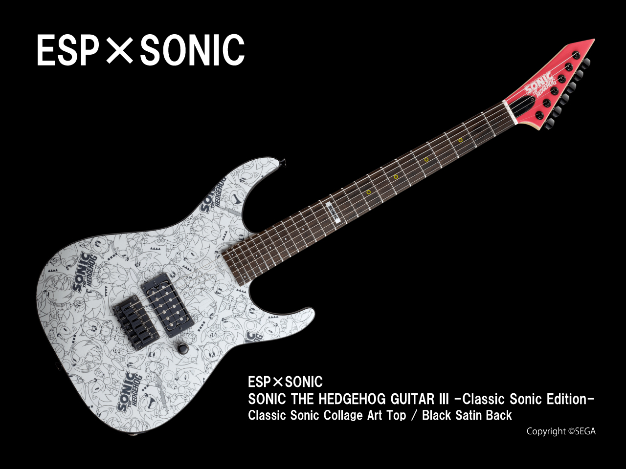 【2025年5月31日までの期間限定限定生産】ESP×SONIC(イーエスピーxソニック) SONIC THE HEDGEHOG GUITAR III -Classic Sonic Edition- / Classic Sonic Collage Art / Black Satin