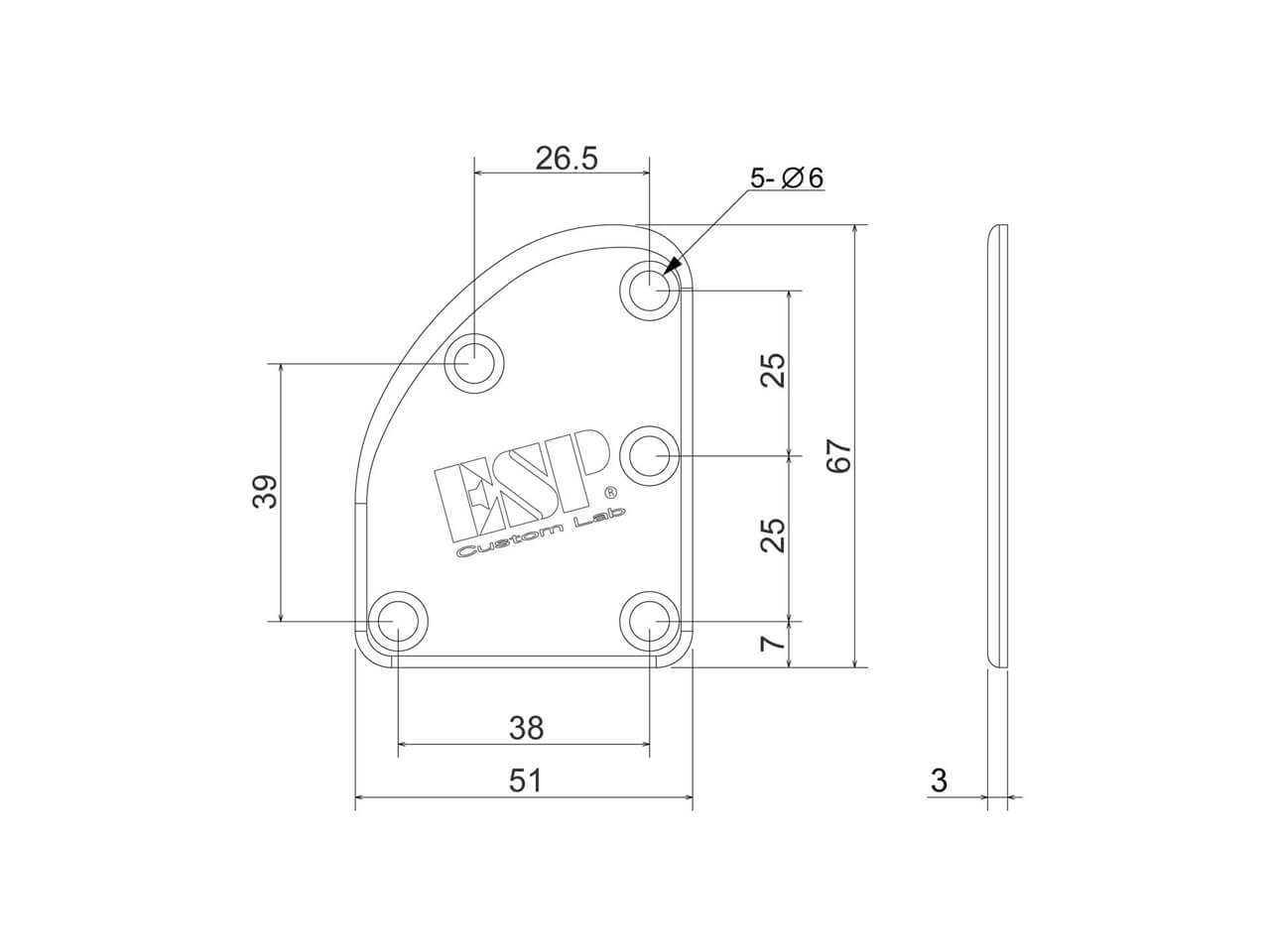 ESP(イーエスピー) Custom Lab T-5 Neck Set Plate Brass Normal Chrome (ネックセットプレート)