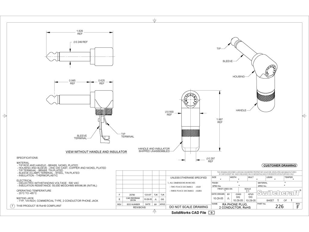 Custom Audio Japan(カスタムオーディオジャパン) Legacy Cable I-L 1m 5YW (SwitchCraft 280-226) (ギター/ベースシールド)