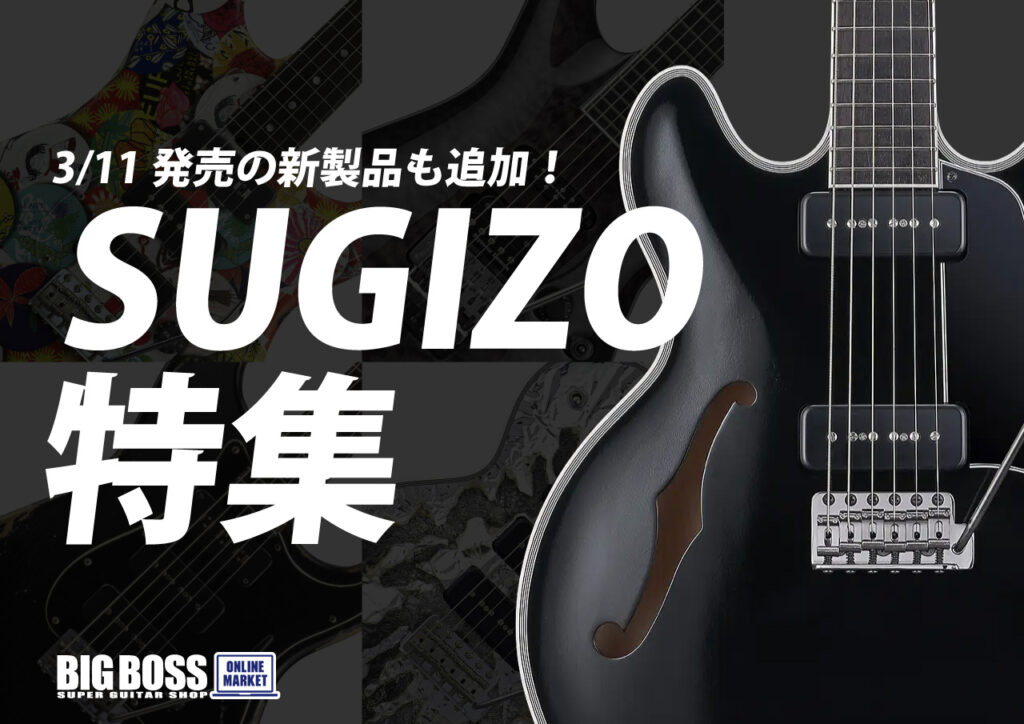 3/11発売の新製品も追加！ SUGIZO 特集  現在販売中のSUGIZO氏のシグネチャー・モデルをはじめ、ピックやグッズなど、 ファン必見のアイテムを取り揃えた特集ページをご用意！